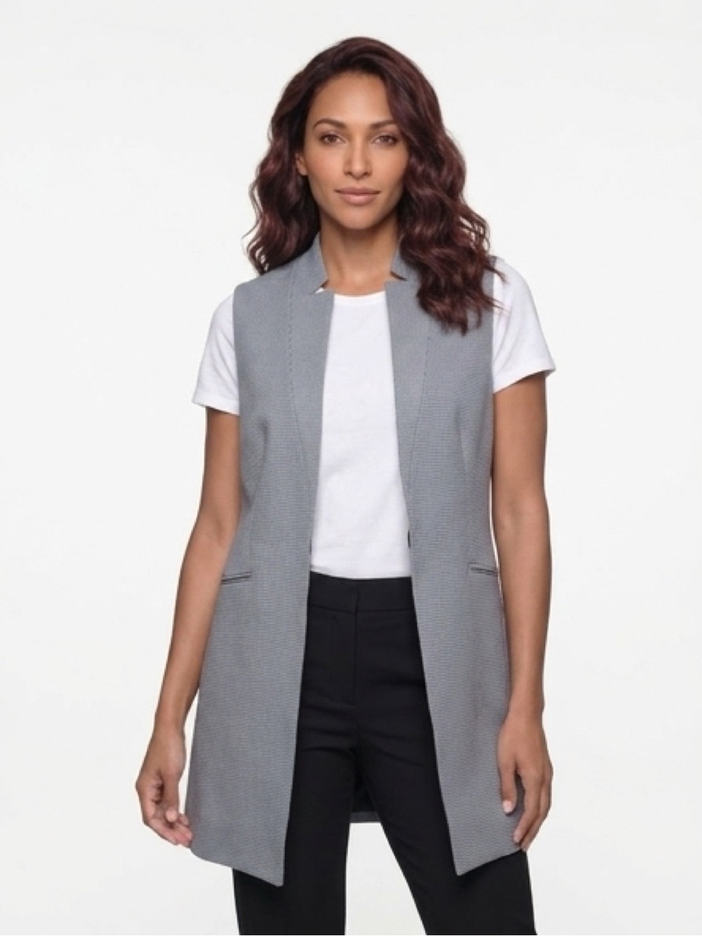 DKNY NAVY BLUE SIZE 2 Sleeveless Longline Vest Jacket - Women